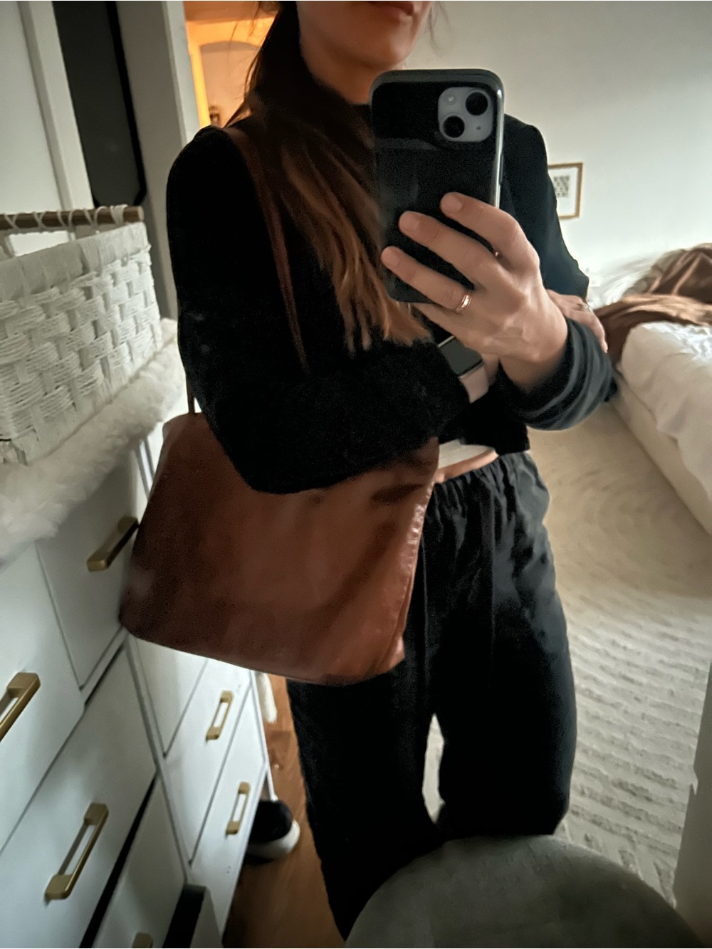Classic Tan 100% Leather Tote Bag - Elegant Everyday Carry All purse EUC